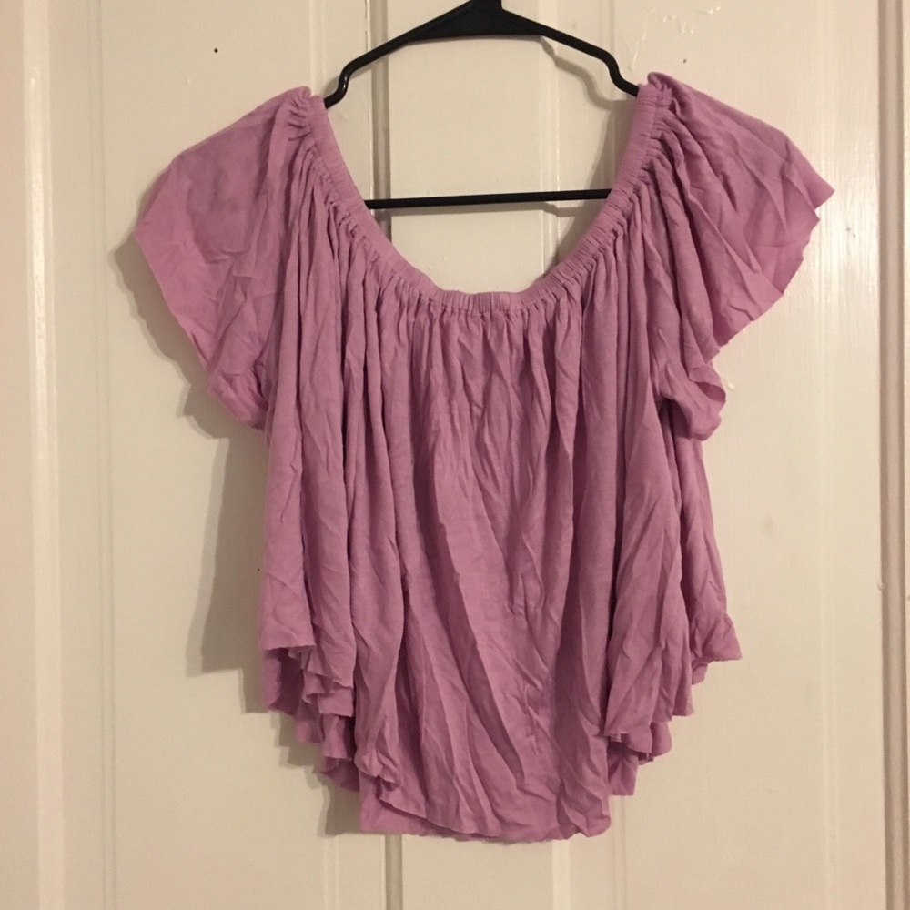 FOREVER 21 PURPLE CINCHED OFF THE SHOULDER TOP